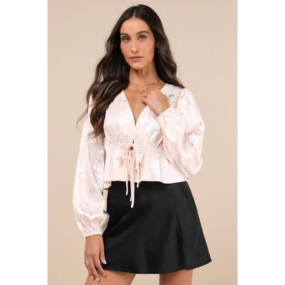 Lulus Special Sweetness Blush Jacquard Tie-front Top Pink - Size S